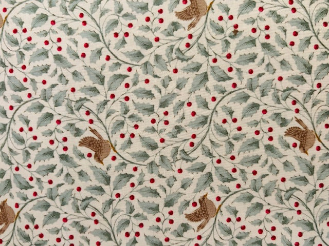 TILDA, MERRY LITTLE CHRISTMAS, FONDO BLANCO CON PAJAROS Y HOJAS AZUL