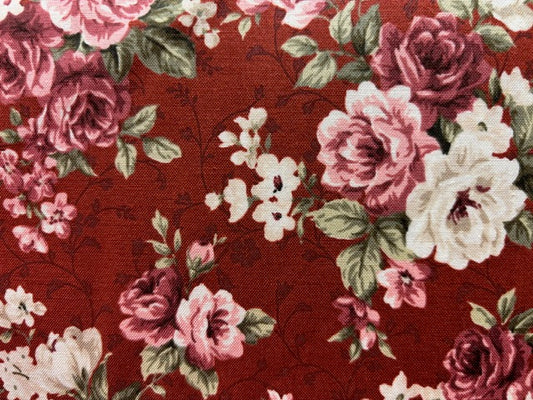 KELLY ROSES fondo granate y rosas grandes