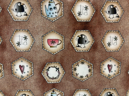 WHIMSY TEA hexágono pajaro y tazas