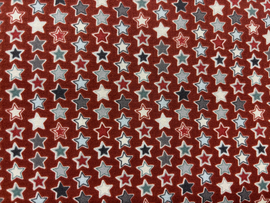 FARM SWEET FARM estrellas colores fondo granate