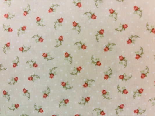 GENTLE GARDEN BY MARY JANE CAREY flores pequeñas fondo rosa con lunares