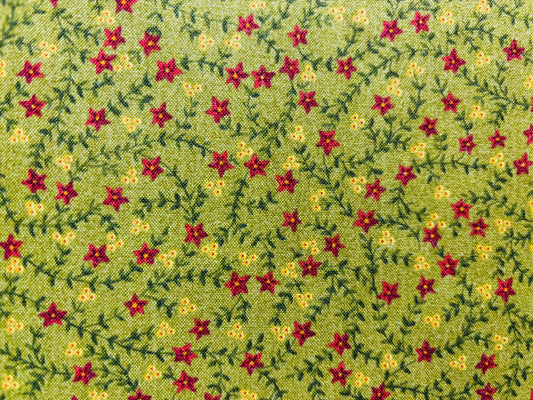 FARMHOUSE CHRISTMAS BY KIM DIEHL fondo verde flores rojas