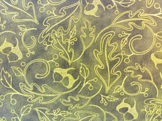 ANGELA ANDERSON FOR QUILTING TREASURES fondo verde hojas y bellotas