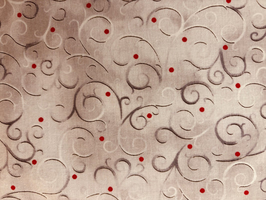 LAURIE COOK FOR QUILTING TREASURES  dibujo gris plateado punto rojo fondo plateado