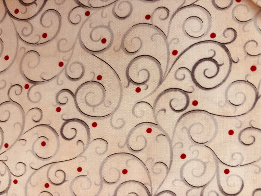 LAURIE COOK FOR QUILTING TREASURES  dibujo gris plateado lunar rojo