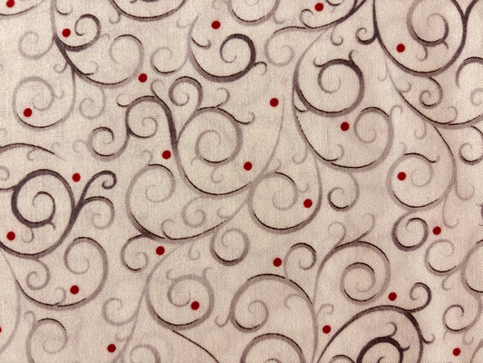 LAURIE COOK FOR QUILTING TREASURES  dibujo gris plateado punto rojo