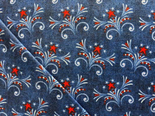 DAN MORRIS, QUILTING TREASURES  fondo azul dibujo estrella roja