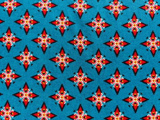 STUDIO 8 , QUILTING TREASURES fondo azulon dibujo rojo