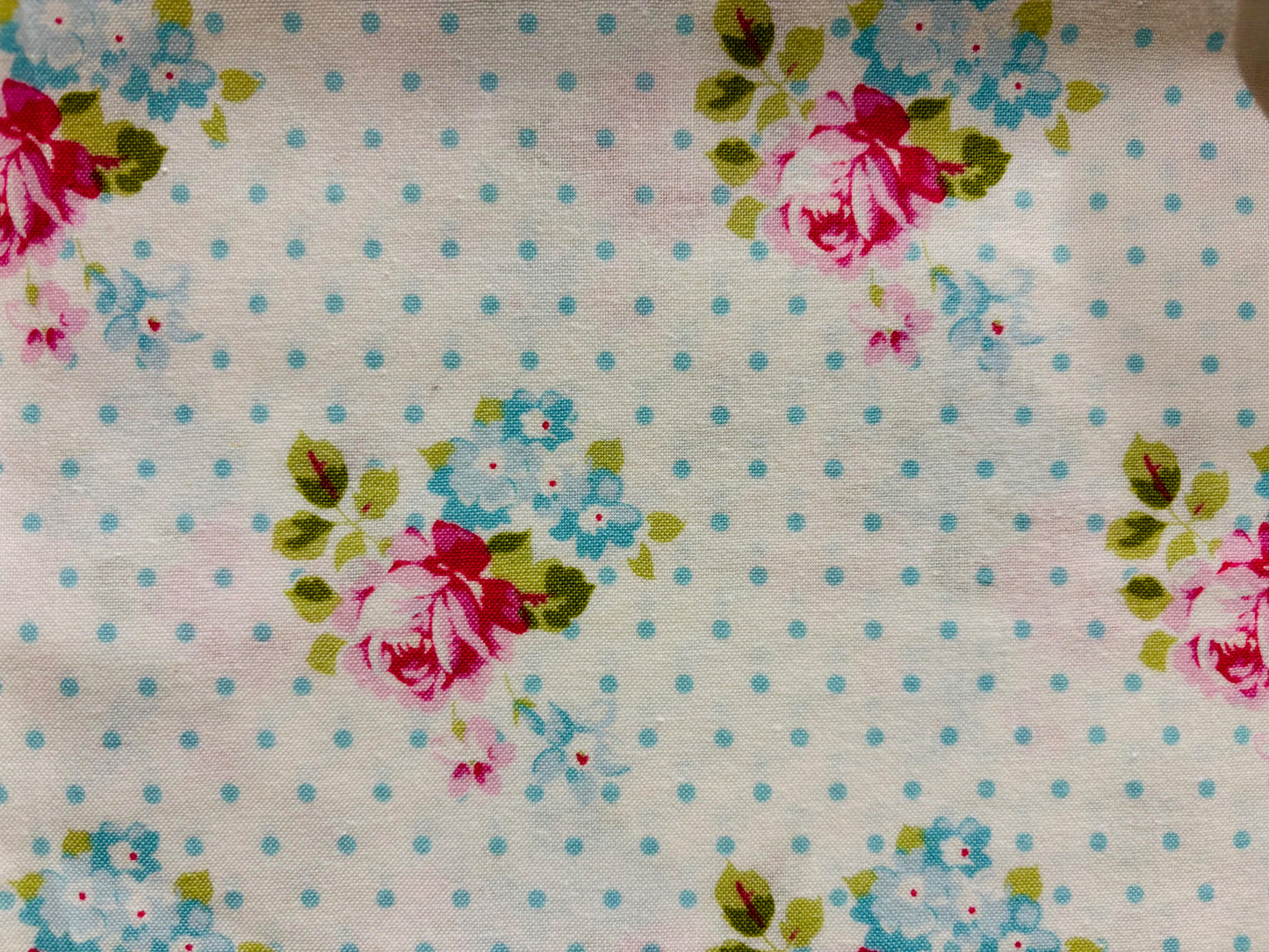 SUNSHINE ROSES, TANYA WHELAN  fondo blanco lunar azul y rosas