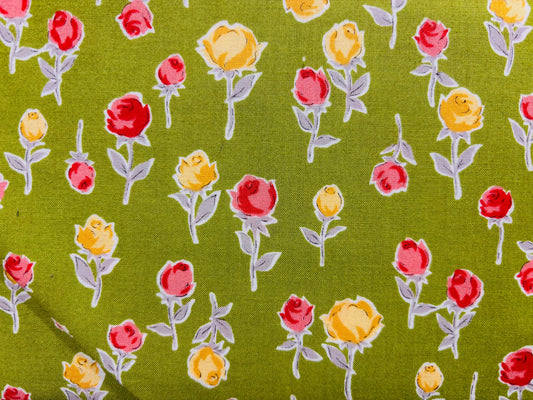 MRS MARCHIS,  LECIEN  fondo verde flores roja y amarilla