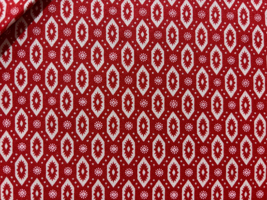 STOF, QUILTERS BASIC  fondo granate dibujo hexágono blanco