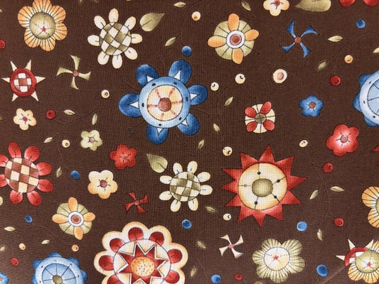 TIME TO STITCH   flores fondo marron oscuro