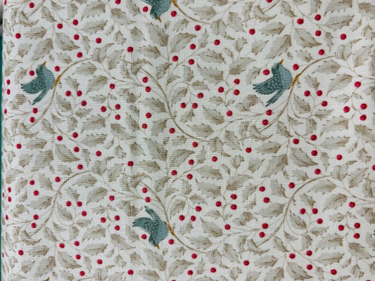 TILDA, MERRY LITTLE CHRISMAS, FONDO BLANCO CON PAJAROS Y ACEBO AZUL