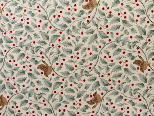 TILDA, MERRY LITTLE CHRISTMAS, FONDO BLANCO CON PAJAROS Y HOJAS AZUL