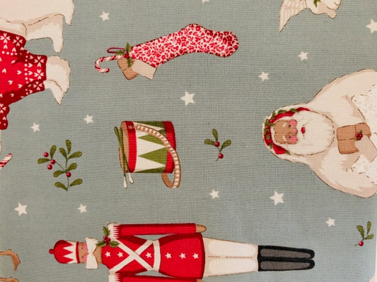 TILDA, MERRY LITTLE CHRISTMAS , FONDO AZUL CON PERSONAJES NAVIDEÑOS