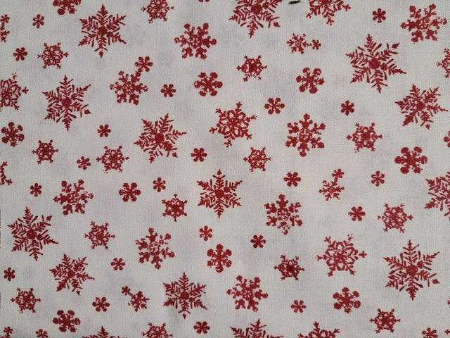 LAURIE COOK FOR QUILTING TREASURES   fondo blanco copos de nieve rojos